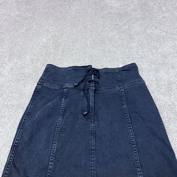 Free People Skirt Women’s Black Denim Drawstring Size 6 - Picture 6 of 11